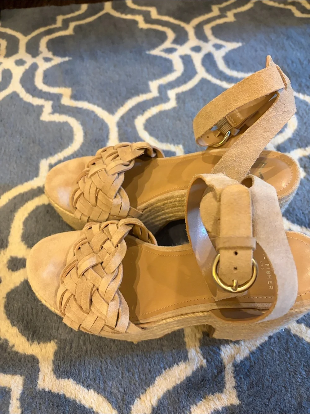 Marc Fisher Braided Tan Suede Wedge Sandals with Ankle Strap